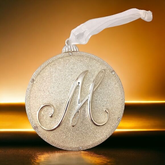 Cracker Barrel Letter M Ornament Christmas Pale Gold Tone Crystals Sparkly NEW. - Picture 13 of 14